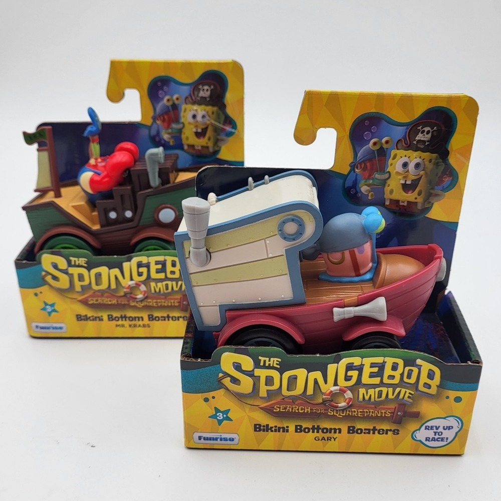 Spongebob Movie Bikini Bottom Boaters Set of 2 Rev Race Cars Gary Krabs Ages 3+